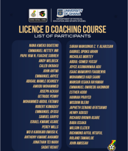 Participants for Licence D Coaching Course at University of Ghana from May 15–22